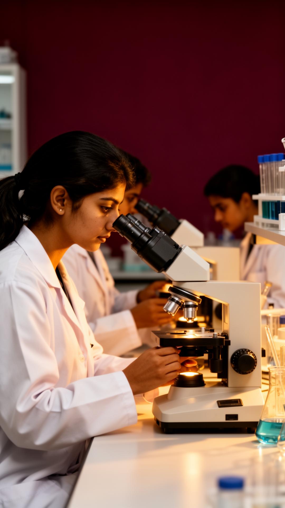 Medical aspirants in the biology lab